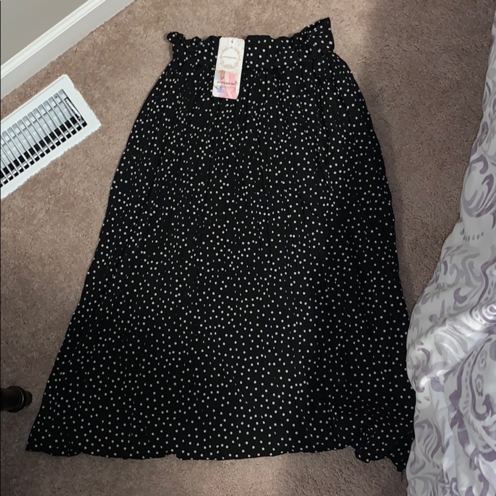 Black and white polka dot MIDI skirt